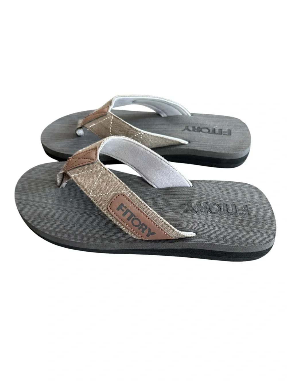 Fitory Men's Gray Tan Flip Flop Sandals NWOT Size Men 8 / Women 10 Arch Cushion